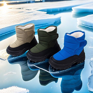 Winter New Velcro fleece-lined Children's Snow Boots Casual Middle and Big Children's Cold Stick Warm Thick Sports Cotton Boots