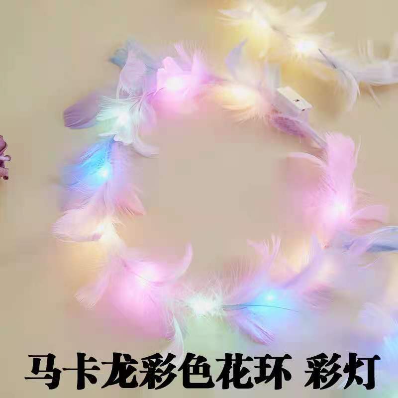 Nuevo alargado luminoso ganso pluma Garland hadas Ángel LED linterna Garland tocado Internet celebridad noche mercado al por mayor