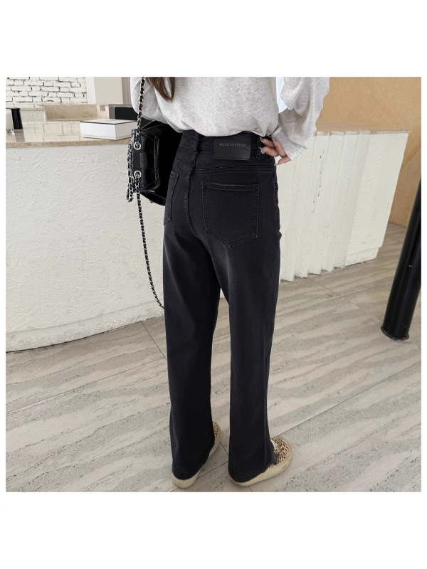 秒瘦神裤~黑灰窄版牛仔裤女秋季2025新款直筒宽松显瘦拖地阔腿裤|undefined