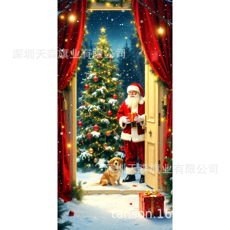 跨境新款热卖圣诞节门帘圣诞老人门盖节日装饰旗帜户外拍照背景布|undefined