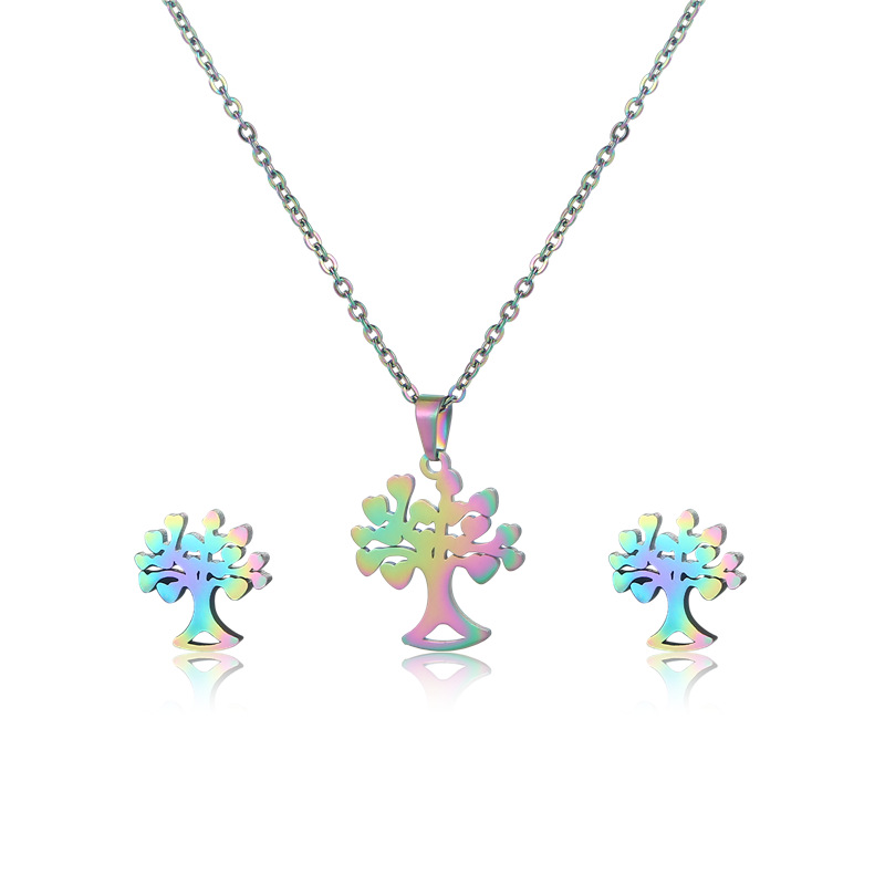 Cross-Border Foreign Trade Ornament Colorful Stainless Steel Earrings and Necklace Set European and 