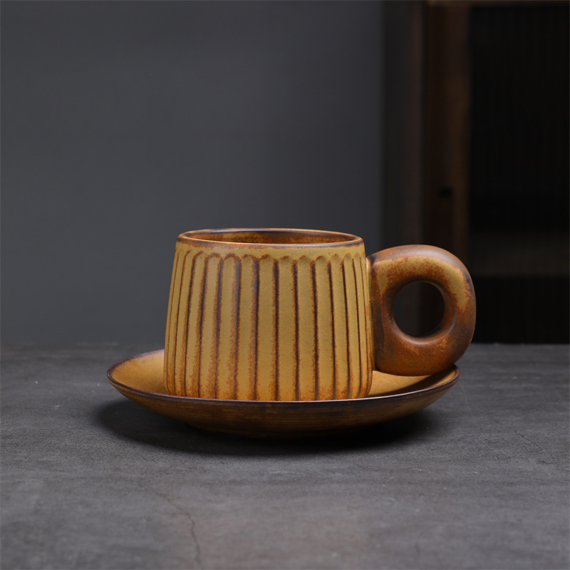 Estilo japonés vintage de cerámica taza de café y platillo traje creativo regalo taza de té de la tarde taza de café de gres