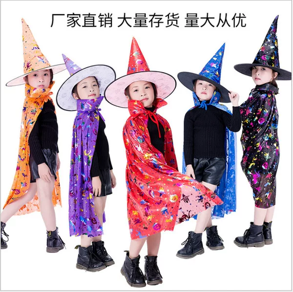Factory Custom Halloween Cloak Children's cosplay Mage Kindergarten Stage Performance Cloak Cape Hat