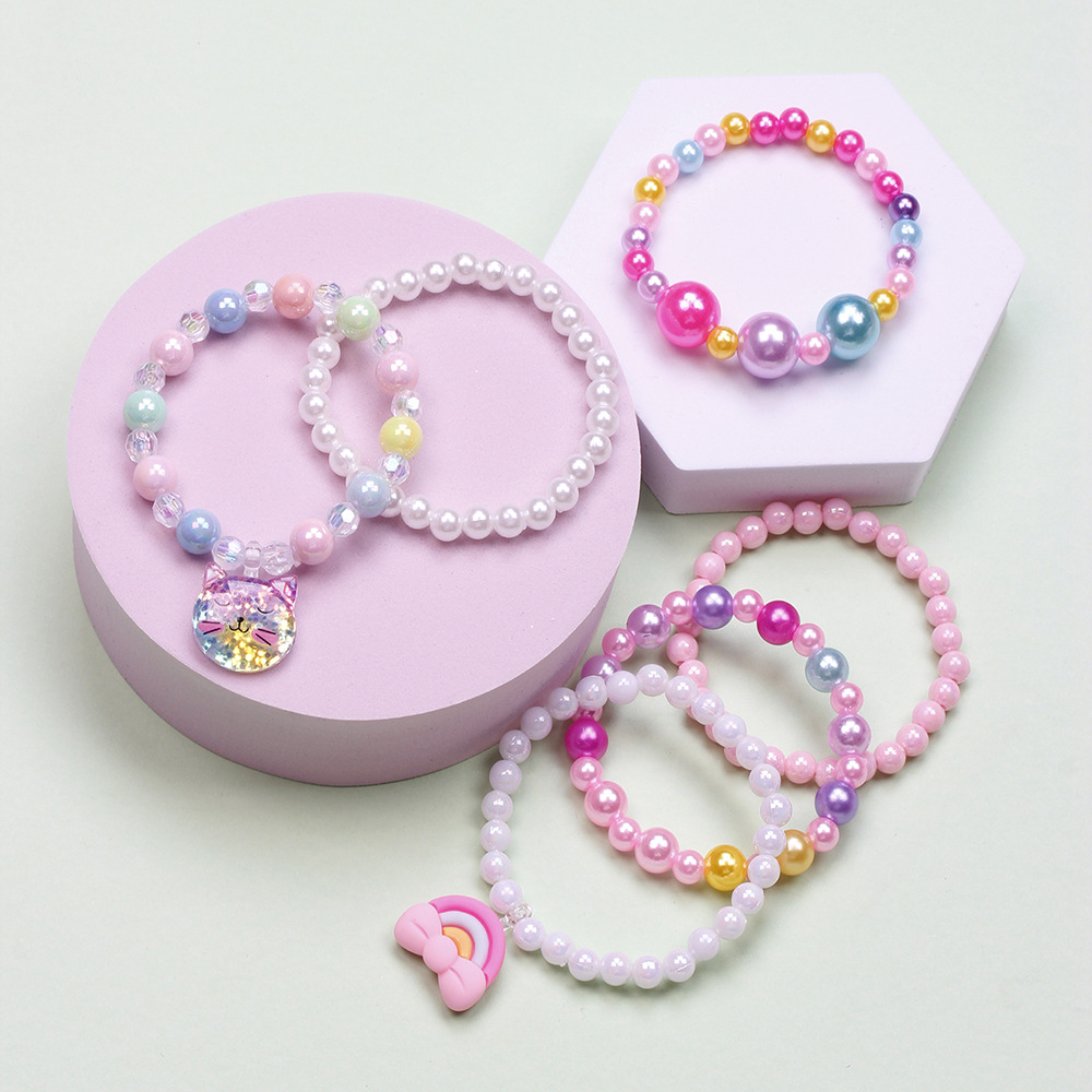 Cute Unicorn Cat Strawberry Plastic Beaded Bracelets 6 Pieces