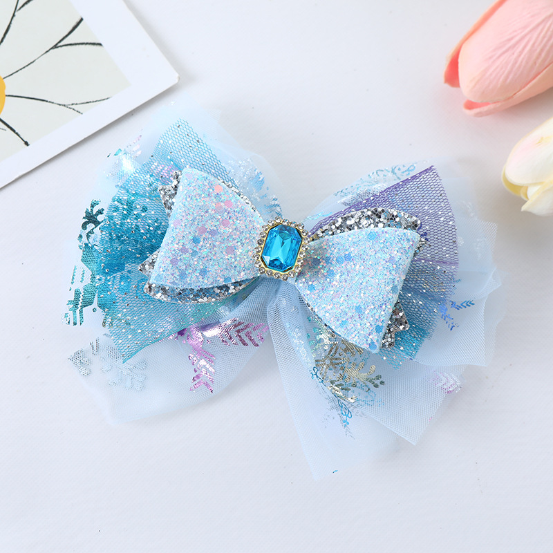 Girl'S Gender Girl'S Princess Sweet Bow Knot Gauze Inlay Rhinestones Hair Clip