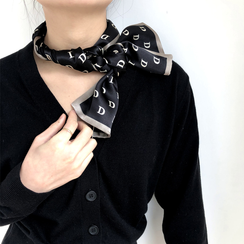 Silk summer fashionable double-sided thin scarf with letters