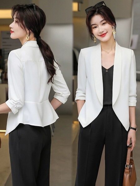White shiffon thin summer classic suit jacket