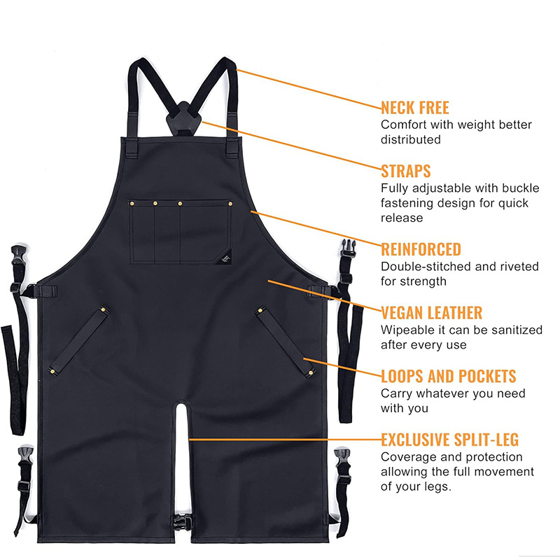 Transfronterizo Amazon impermeable delantal logotipo personalizado corte de pelo barbero ropa de trabajo dobladillo abierto PU delantal al por mayor