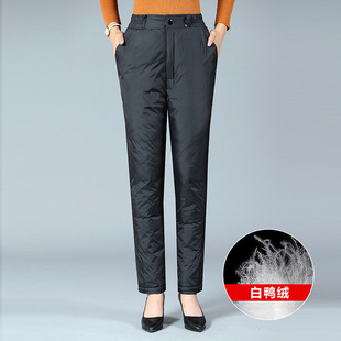 Middle-aged and elderly women's winter down pants mother wear high waist thickened cold-proof warm cotton pants grandma wear white duck velvet pants