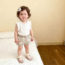 宝宝公主风背心小飞袖新款木耳边清新百搭婴儿背心套装