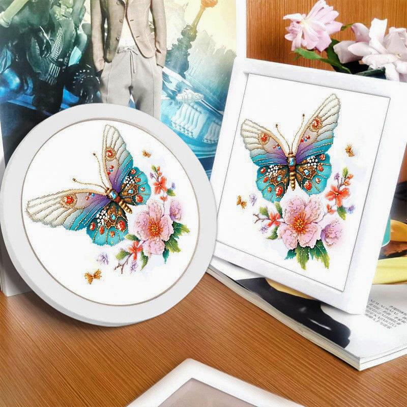 【Enmarcado】Punto de Cruz de la Mona Lisa, Cruzado, con Diseño de Mariposa y Flores, Lindo y Hermoso, Punto de Cruz Infantil de Animales, Pieza Pequeña image 3