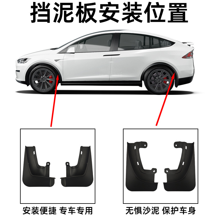 Suitable for 23-26 Tesla Model X Mudguards, Tire Mud Flaps, Car Modification Accessories