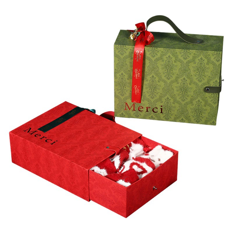 Рождественская большая красная ретро ручная ручная подарочная коробка пижамы носки упаковочная коробка для свадебных подружек невесты подарочная коробка оптом
