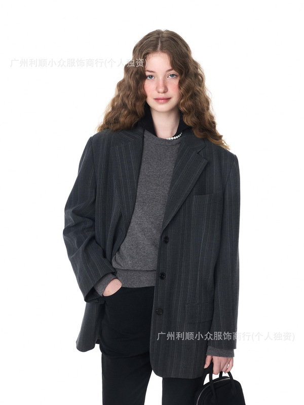 现货韩国GROVE条纹西装外套早秋新款学院风包臀短裙西服套装女装|undefined