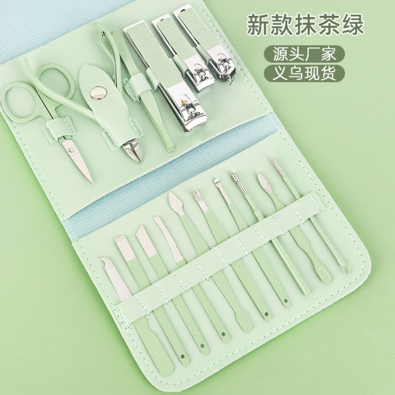 Matcha Green 16-Piece Nail Clipper Set for Home Use, Nail Clippers, Nail Scissors Set, Manicure and Pedicure Beauty Tools