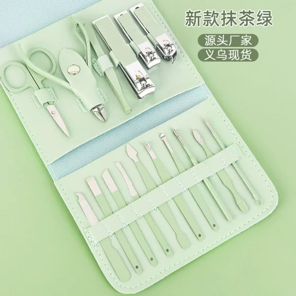 Matcha Green 16-Piece Nail Clipper Set for Home Use, Nail Clippers, Nail Scissors Set, Manicure and Pedicure Beauty Tools