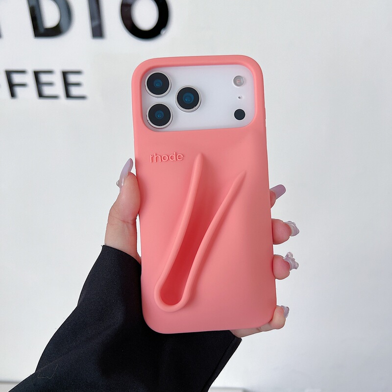 Hailey's Same Rhode Style iPhone 17 Apple Series Phone Case with Lipstick Holder, Silicone for 16/15 Pro Max 13