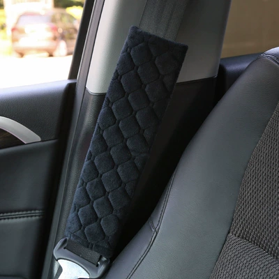 Car Seat Belt Shoulder Cover Cross-Border Hot Selling Plush Soft and Comfortable Quilted Car Seat Belt Protective Cover (Seat belt shoulder pad) - a-pair-of-black-plaid-embroidered-shoulder-pads-256cm