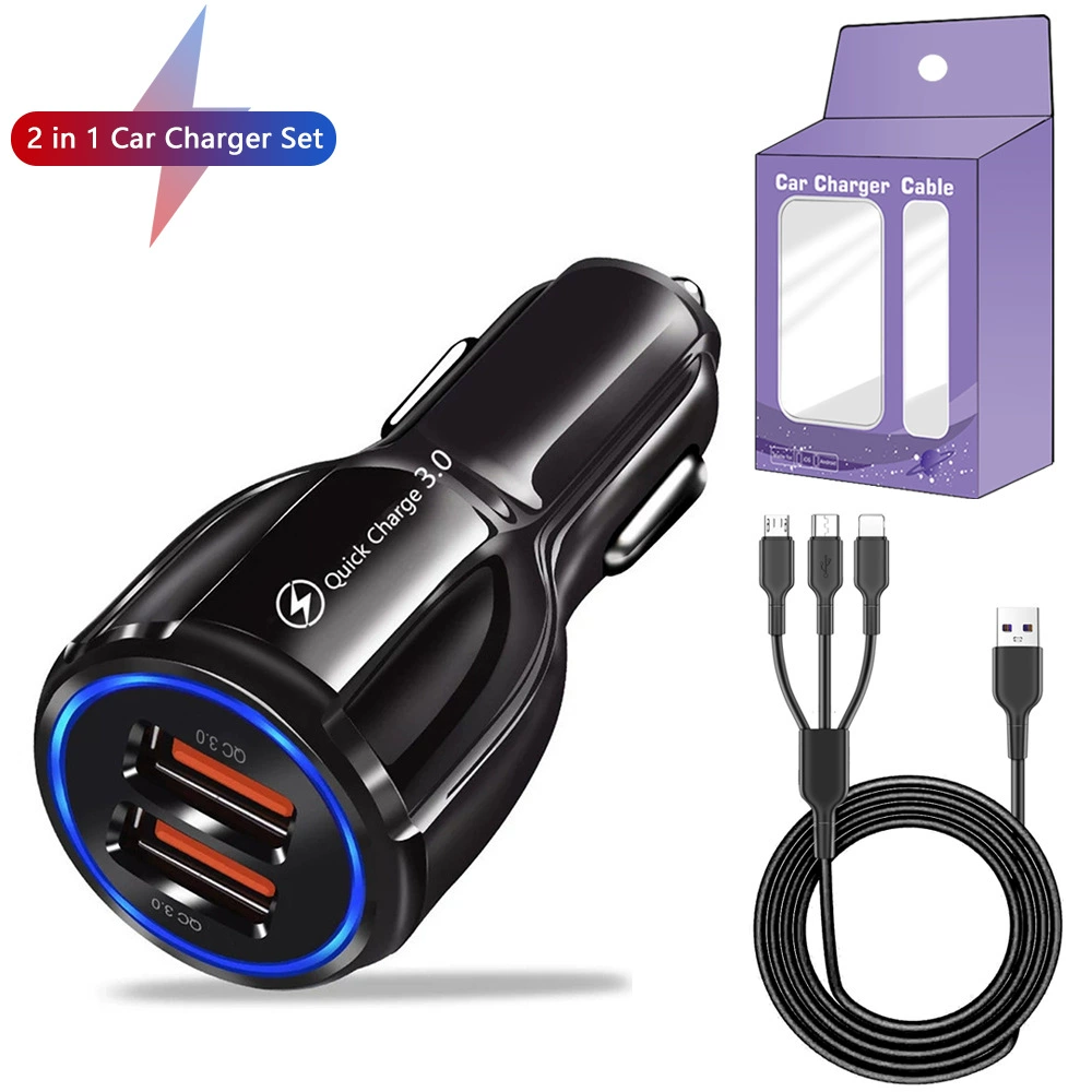 Набор 6А двойной QC3.0 двойной USB быстрый зарядка автомобильное зарядное устройство для мобильного телефона