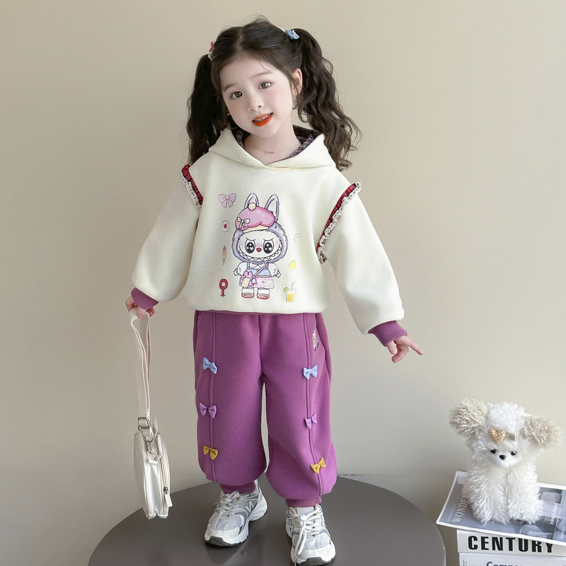 女小童秋冬装加绒拉布布卫衣套装2025新款宝宝韩版洋气加厚两件套|undefined