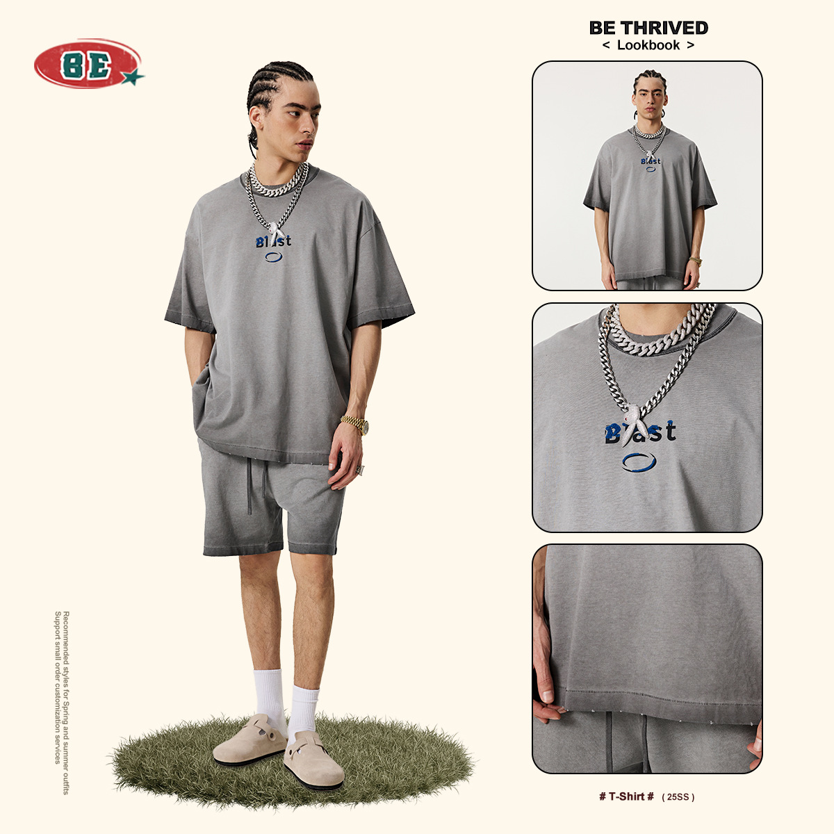 BE ropa de hombre | marca de moda estadounidense, pesada industria pesada, toalla tridimensional, bordado, estampado, bordes, fondo inverso, color frito, camiseta de manga corta, moda masculina