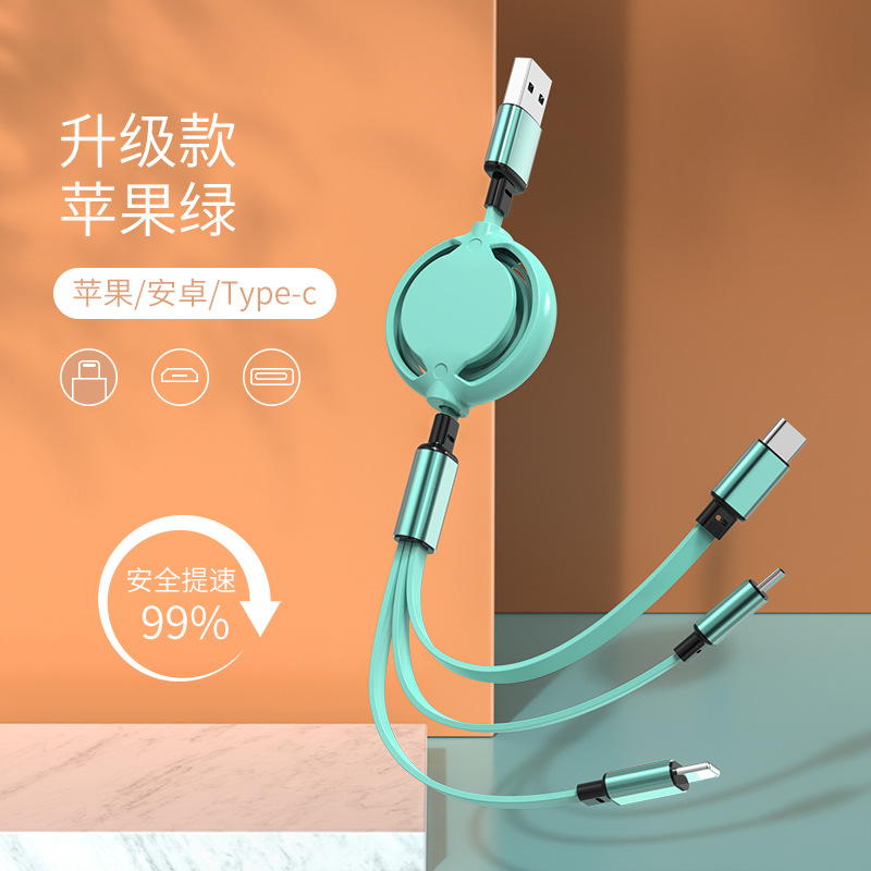 Yan Global Manufacturer Wholesale Macaron Retractable One-To-Three Data Cable 5A Three-In-One Charging Cable Gift Data Cable