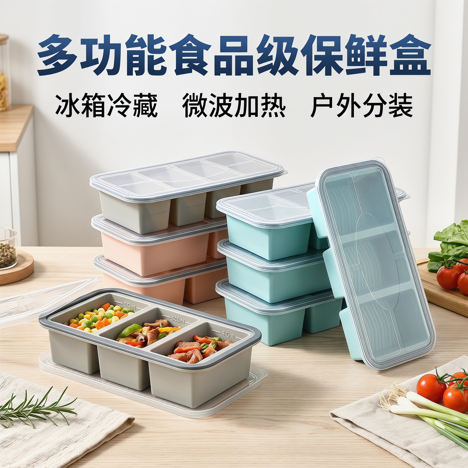 Cross-border multi-compartment silicone lunch box with lid