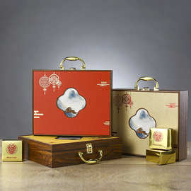 新中式商务中秋节礼盒 8粒高档手提翻盖硬盒月饼包装盒空盒带刀叉