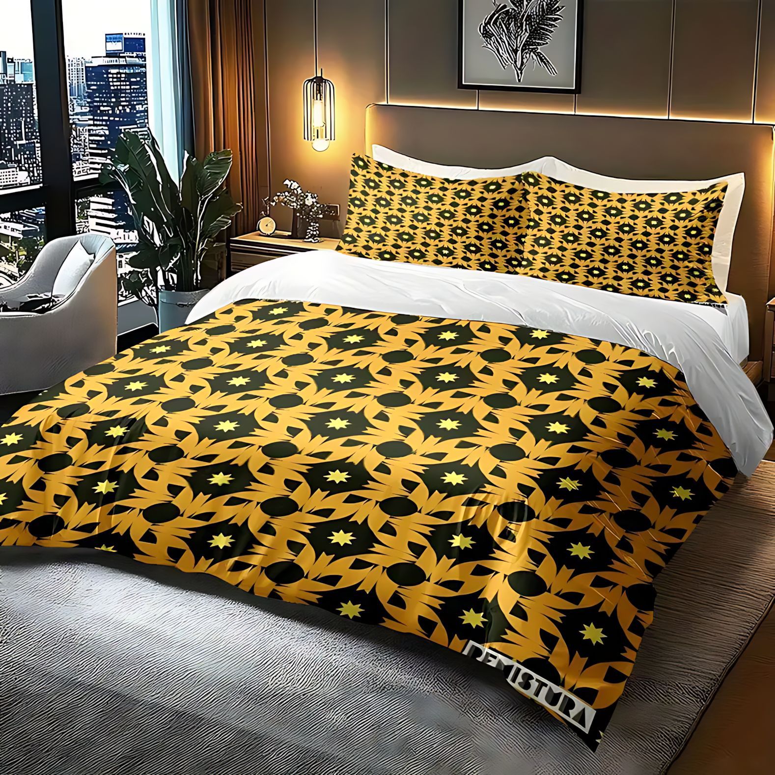 TEMU / JIT transfronterizo nuevo color amarillo gráfico colchón funda funda funda almohada conjunto fuente de ropa de cama fabricante