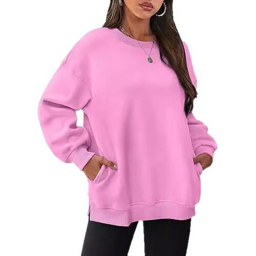 2025 European and American Women's Fashion Crewneck Sweatshirt Set - Oversized and Loose Fit with Fleece Lining