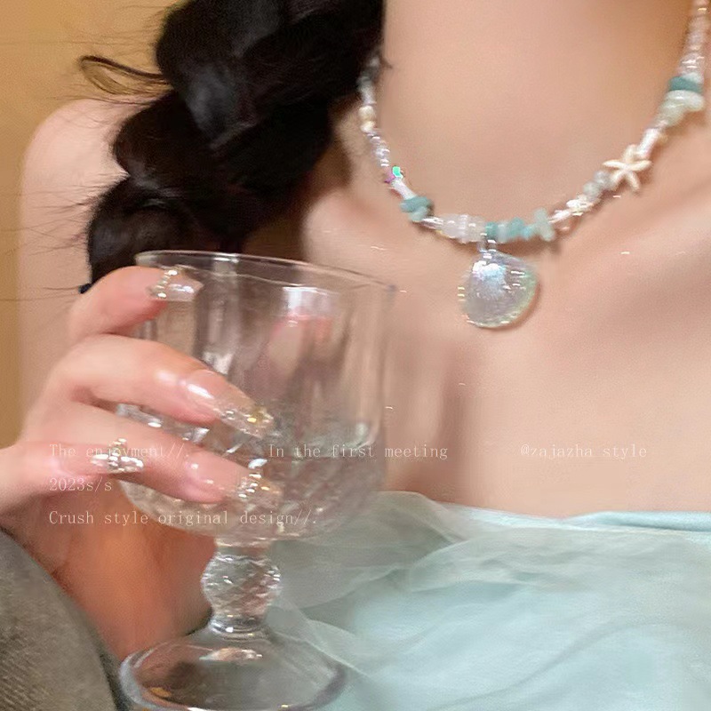 Seaside Vacation~Natural Stone Shell Necklace Women's Summer Ins Niche Design Accessories Sweet and Cool Sexy Style Clavicle Chain
