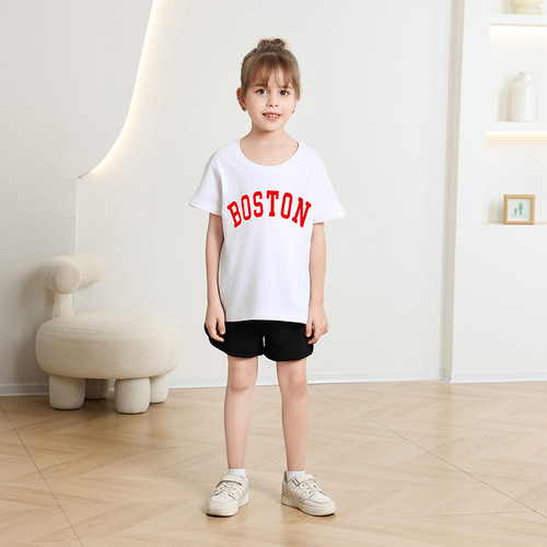 Children's and Teenagers' Cross-Border Cotton Short Sleeve T-Shirts Trendy New Summer Children's Half-Sleeve Top for Young Kids and Middle Kids Cartoon T-Shirt
