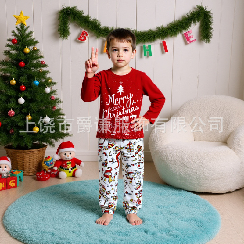 2025欧美跨境亚马逊居家服圣诞雪人亲子装3D印花圆领长袖睡衣套装|undefined
