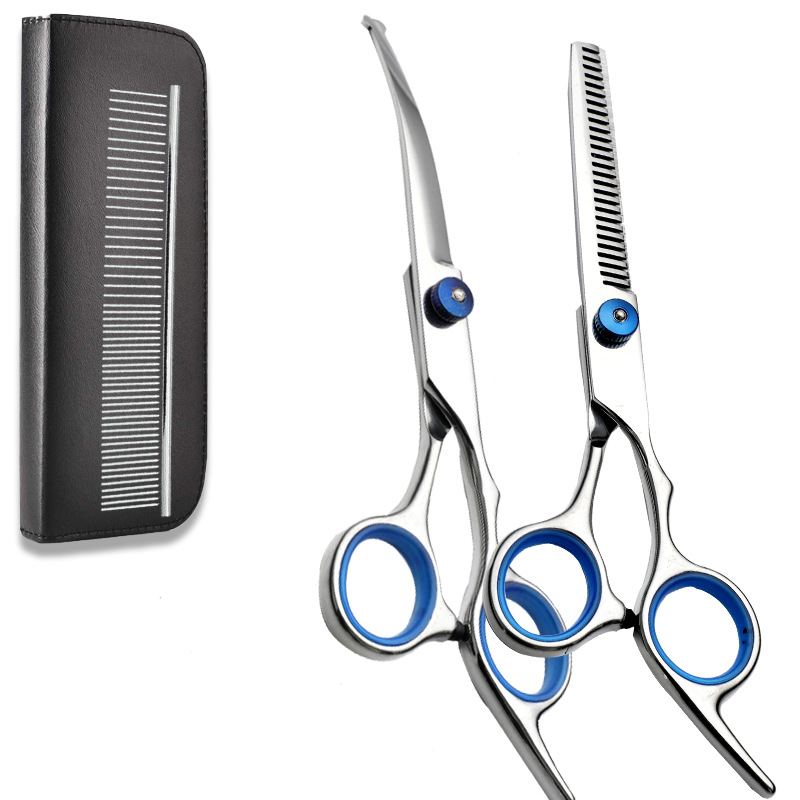 Directo de fábrica de acero inoxidable para mascotas tijeras de belleza perro corte de pelo traje Peluche de corte de pelo tijeras curvas tijeras de dientes tijeras de belleza