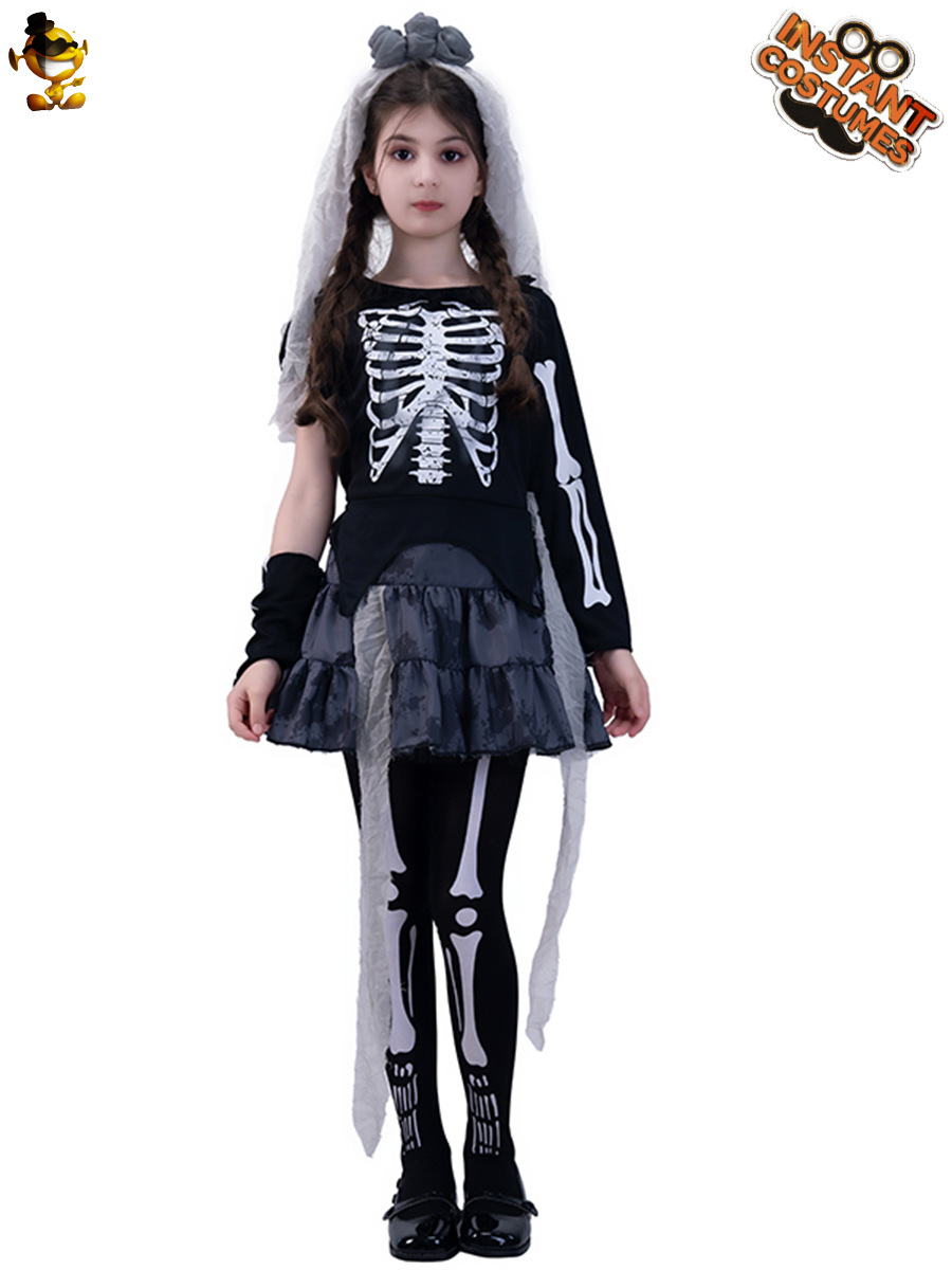 Halloween niña fantasma hueso cráneo vestido del Partido de la mascarada Cosplay traje rendimiento etapa