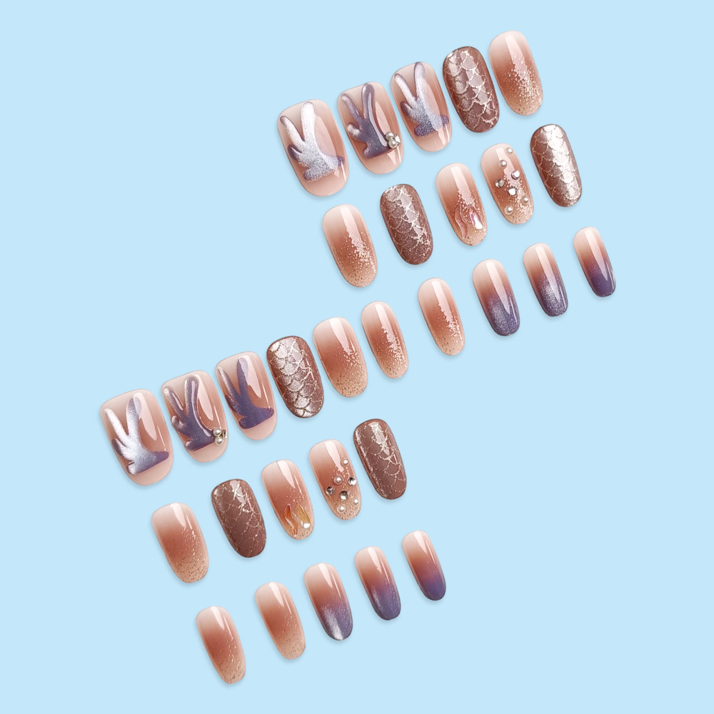 Dimensional taladro de cola de pescado desgaste de uñas, ojos de gato puros, gradiente de clareamiento de uñas, 30 piezas de parche de uñas de vibración, lote mixto
