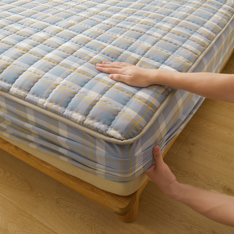 2025 nueva clase A de algodón teñido en hilo de algodón lavado funda de cama cubierta protectora de colchón grueso acolchado funda de cama de una sola pieza