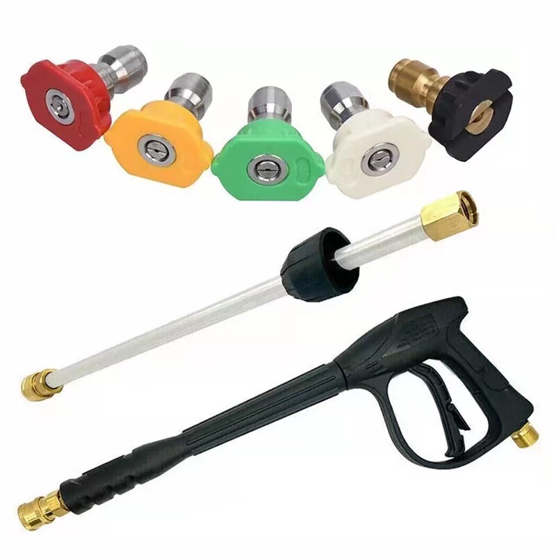 Cross-border high-pressure cleaning machine pure copper valve core car wash water gun 1/4 live quick plug M22 long gun nozzle five-color suit Cross-border high-pressure cleaning machine pure copper valve core car wash water gun 1/4 live quick plug M22 long gun nozzle five-color suit