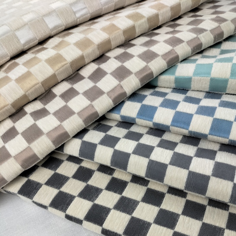 雪尼尔棋盘格面料格子提花沙发抱枕布加厚耐磨雪尼尔材质哑光绒感