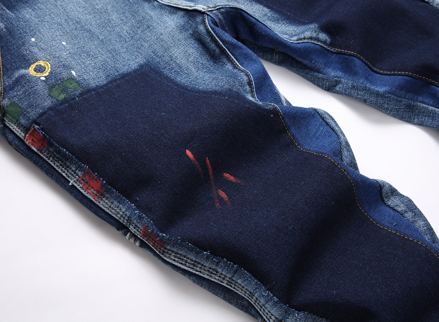 Men's Clothing punk blue multi pocket stitching loose non elastic straight tube micro flared men's jeans trend 3666_voghion.com