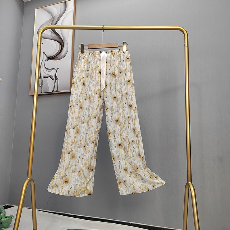 Cotton Silk Pajama Pants Women's Summer Thin Printed Casual Wide Leg Pants Pregnant Women Can Wear Foreign Trade Large Size Pants