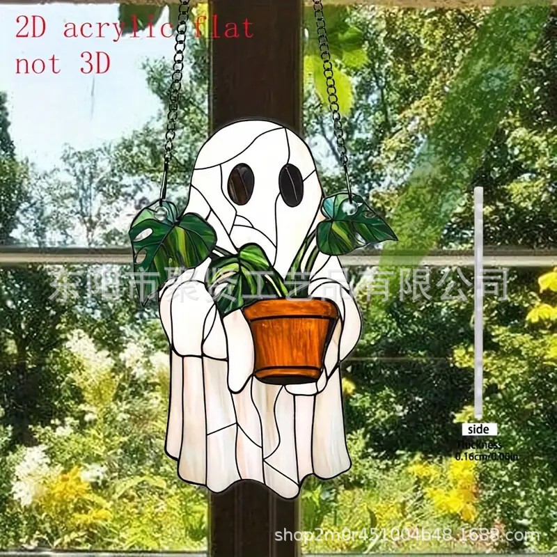 跨境新品万圣节可爱鬼魂太阳捕手小幽灵2D平面亚克力节日氛围挂饰|undefined