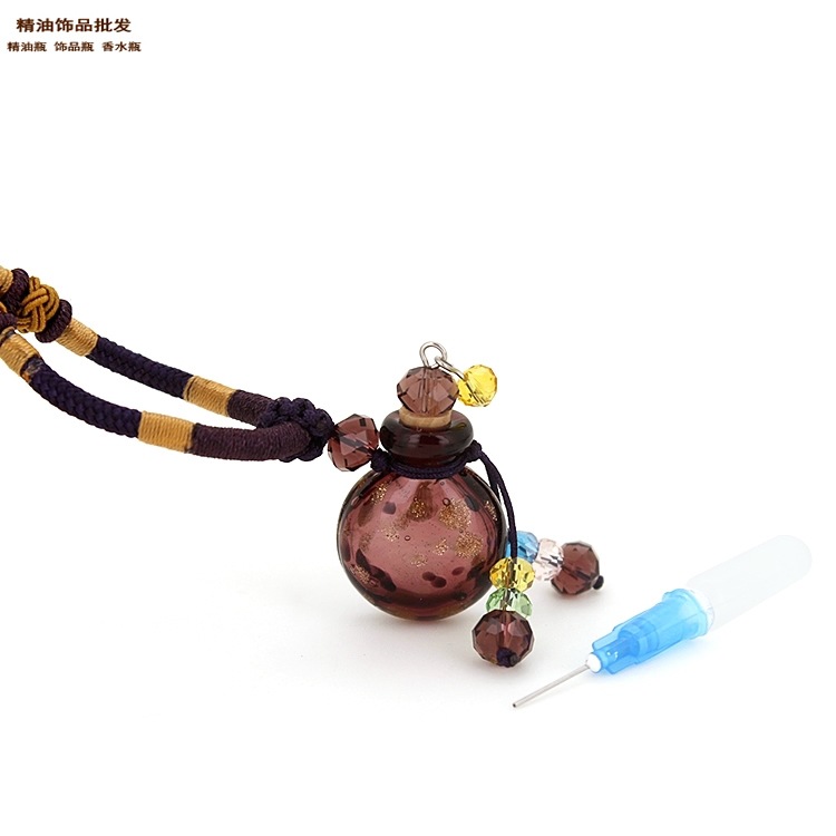 精油饰品网扁圆形紫色斑点透明瓶配双扣绳项链1.jpg
