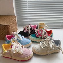 韩版时尚彩色皮面帆布鞋女2023秋季新款面包鞋运动休闲板鞋子代发