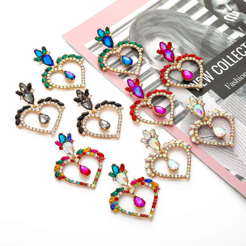 Fashion  Heart-shaped Alloy Diamond Earrings display picture 15