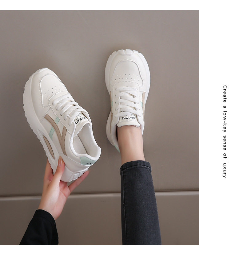 Giày sneaker nữ đế dày kiểu giày trắng cổ thấp, gót vừa 3–5 cm, dây buộc phía trước — Màu kaki be, Màu xanh be, Màu xám be chi tiết 16