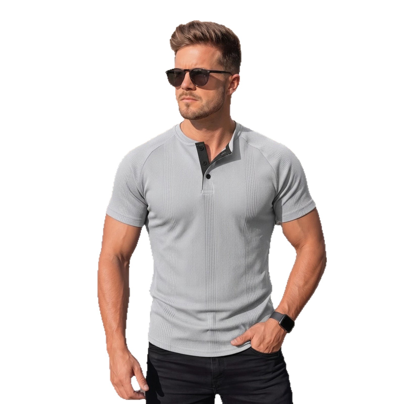 Men's Clothing Men's Summer Shirt Long Sleeve Round Neck Vertical Stripe Style Henry Base T-Shirt For Formal & Casual_viptrois.com