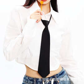 酷girl黑色免打领带女甜酷JK 辣妹风 ins 潮学院风穿搭懒人衬衫搭