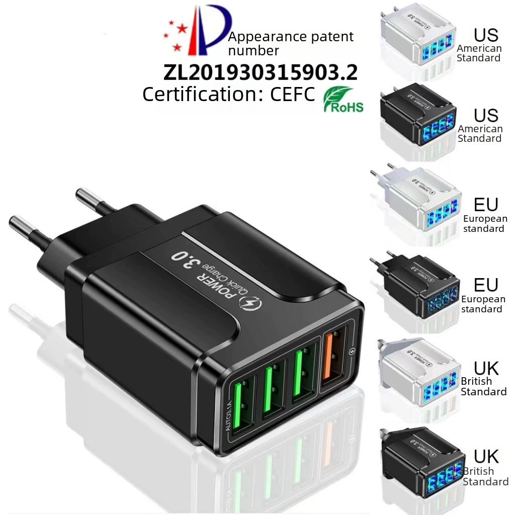 5.1A QC3.0 4 USB Флиппер-мультипликатор для зарядки мобильного телефона США и Европы правила Британия-стандарт дорожная зарядная голова