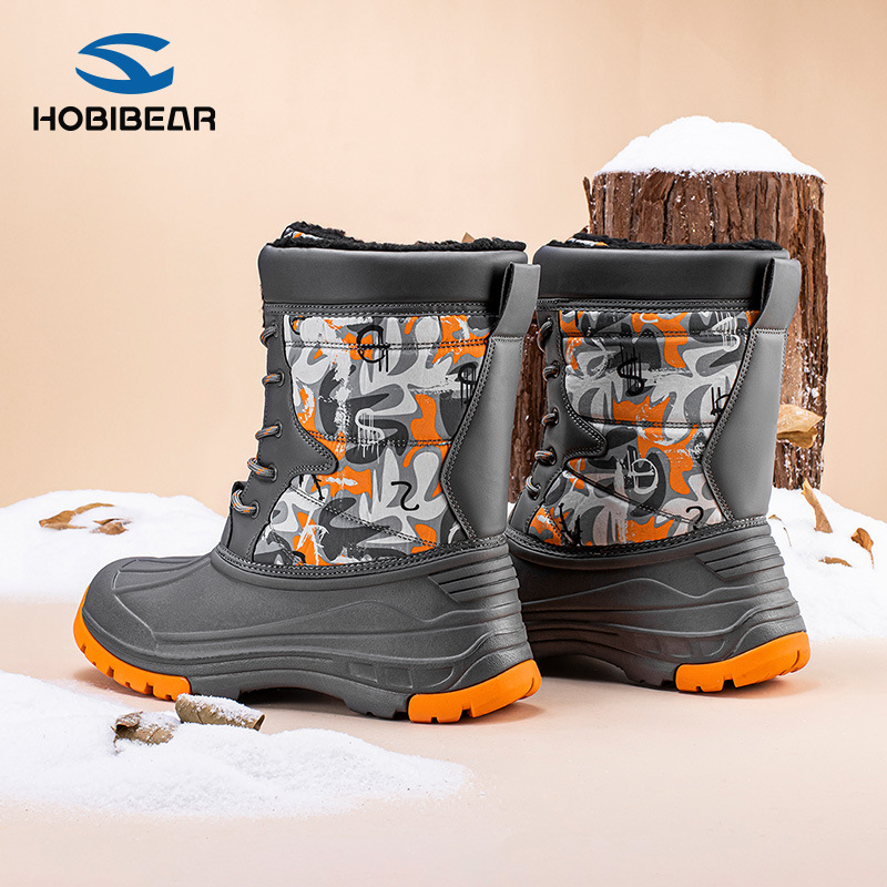 Habbear botas de nieve para niños botas de algodón forradas de lana botas de algodón de media pantorrilla botas de algodón de estilo de comercio exterior cálido entrega de una sola pieza